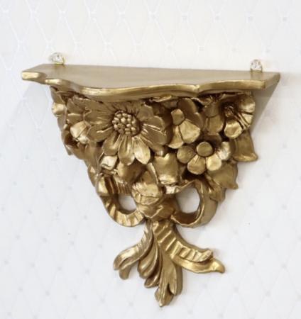 Wandspiegelkonsole mit Blumenmotiv H/B/T: 27x 28x12cm Barock Konsole Wandregal Gold BAROCK Ablage ANTIK Regal