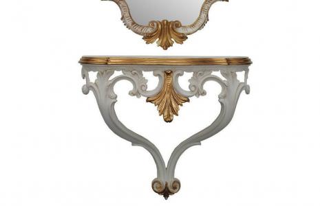 Preview: Wandkonsole Barock Hängekonsole Spiegelkonsole Antik Elfenbein Gold Telefontisch Höhe:46 cm/Breite :57 cm / Tiefe: 18 cm Wanddeko CP60IG