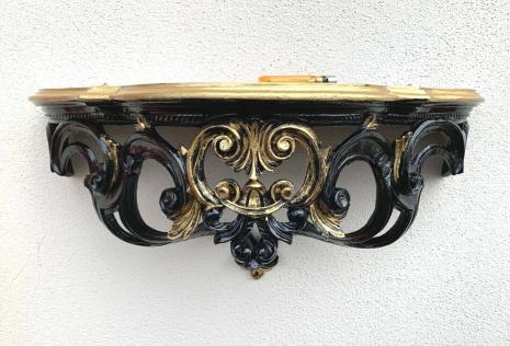Wandkonsole Schwarz-Gold Barock Stil 50x20x24 cm Hängekonsole Wandablage Telefontisch Wandspiegelkonsole Antik ornamente Cp72