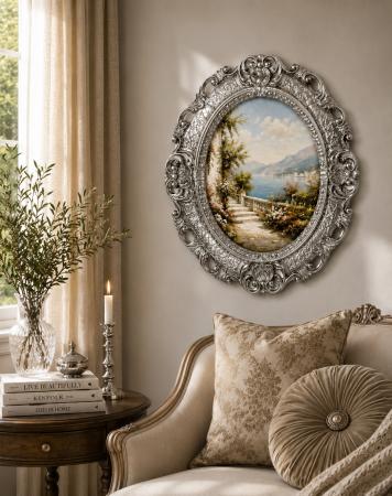 Barock Bilderrahmen Oval Weiß Silber Gold Schwarz Barock 45x38cm Fotorahmen Bilderrahmen mit Glas Spiegelrahmen Italienische Stil