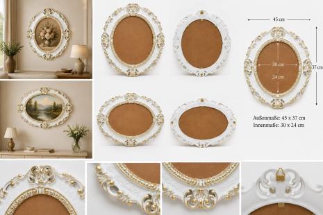 Preview: Bilderrahmen Antik Oval Gold Barock Fotorahmen 45X37 Rahmen ohne Glas 24x30 Ovaler Rahmen Ohne Glas