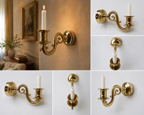 Preview: Eleganter Wandkerzenhalter aus Messing – Italienischer Stilklassiker