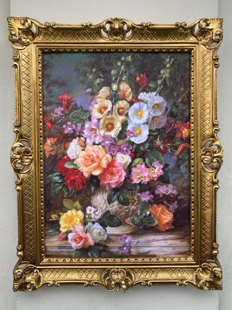 Gerahmte Gemälde Blumen Bilder mit Rahmen 90x70cm Blumenstillleben in Vase Bunte Blumen Gerahmte Gemälde Wandbild
