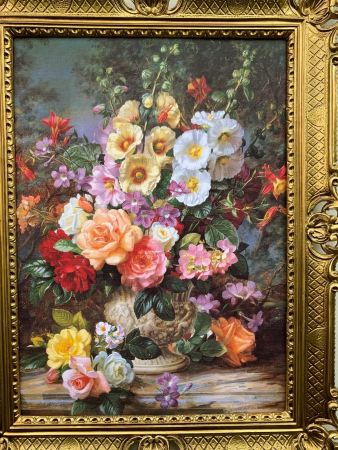 Gerahmte Gemälde Blumen Bilder mit Rahmen 90x70cm Blumenstillleben in Vase Bunte Blumen Gerahmte Gemälde Wandbild
