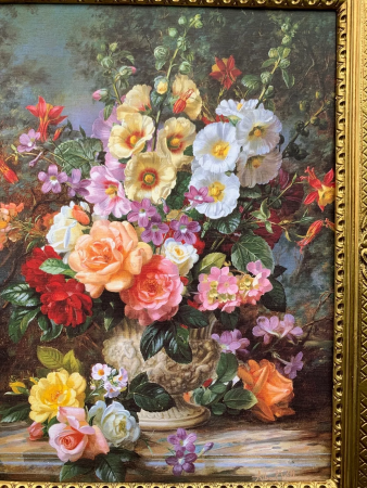 Gerahmte Gemälde Blumen Bilder mit Rahmen 90x70cm Blumenstillleben in Vase Bunte Blumen Gerahmte Gemälde Wandbild