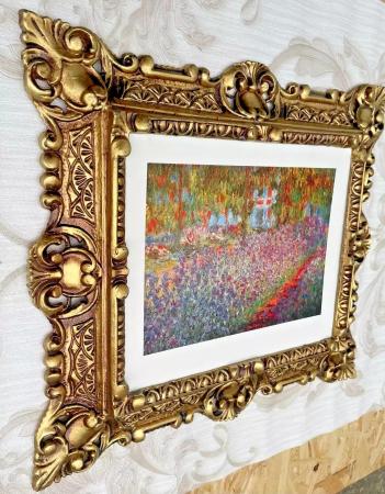 Gerahmtes Bild 45x38 Claude Monet Künstlergarten in Giverny wunderschöne Irises berühmte Bilder