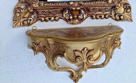 Wandkonsole Gold in Barockstill Wandregale Spiegelkonsole Ablage 30 x 16 Gold Blumenständer Ablage MADE IN ITALY