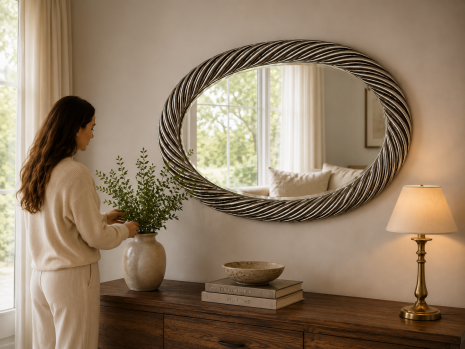 XXL Wandspiegel  Antik Silber 110x85 cm Flurspiegel Schminkspiegel -Großer Ovaler Wandspiegel Antik  – Barock Design – Made in Italy