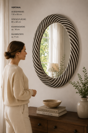 XXL Wandspiegel  Antik Silber 110x85 cm Flurspiegel Schminkspiegel -Großer Ovaler Wandspiegel Antik  – Barock Design – Made in Italy