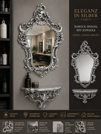 Wandspiegel oval Schwarz mit Konsole in barockstil Luxus Barock-Wandspiegel mit passender Konsole – Schwarz