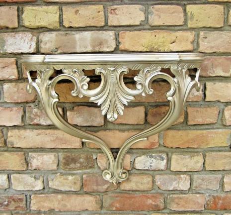 Preview: Wandkonsole Antik Silber Wandablage Blumenständer aus Italien in Rokoko Barock Stil 56x46x15cm