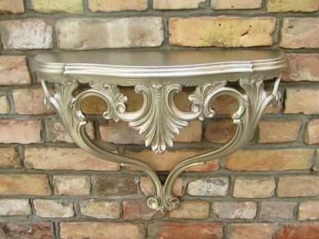 Preview: Wandkonsole Antik Silber Wandablage Blumenständer aus Italien in Rokoko Barock Stil 56x46x15cm