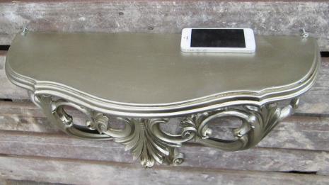 Preview: Wandkonsole Antik Silber Wandablage Blumenständer aus Italien in Rokoko Barock Stil 56x46x15cm