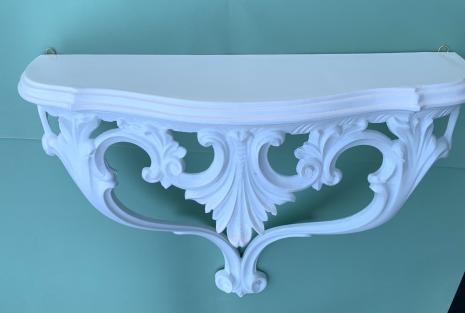 Preview: Wandkonsole Weiß Italienisches Blumenregal Barock Stil  Handgefertigt Wandablage