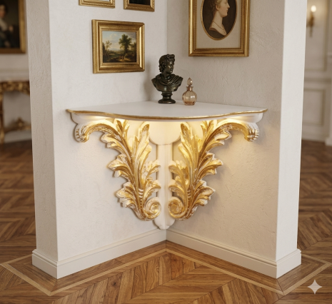 Barock Eckkonsole „Firenze Elfenbein– Handgefertigte Wandkonsole aus Italien Klassischer Barock- & Rokoko-Stil