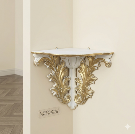 Barock Eckkonsole „Firenze Elfenbein– Handgefertigte Wandkonsole aus Italien Klassischer Barock- & Rokoko-Stil