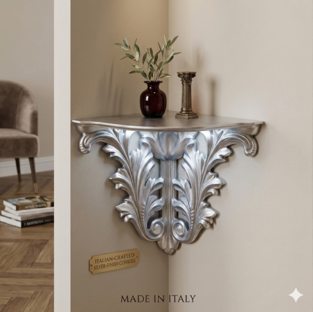 Barock Eckkonsole „Firenze“ in Weiß – Handgefertigte Wandkonsole aus Italien Klassischer Barock- & Rokoko-Stil