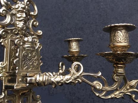 Wandkerzenhalter 2 Armig Wandkerzenleuchter antik gold mehrarmig Klavierleuchter schwenkbar Barockstil 82262 MADE IN ITALY