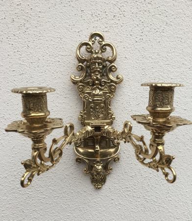 Wandkerzenhalter 2 Armig Wandkerzenleuchter antik gold mehrarmig Klavierleuchter schwenkbar Barockstil 82262 MADE IN ITALY