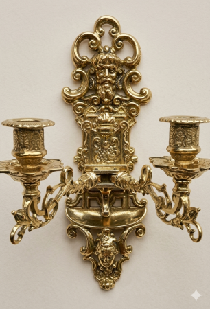 Preview: Wandkerzenhalter 2 Armig Wandkerzenleuchter antik gold mehrarmig Klavierleuchter schwenkbar Barockstil 82262 MADE IN ITALY