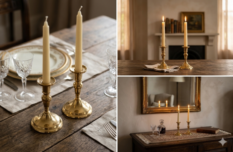 2 x Tischkerzenständer Messing Gold Kerzenständer Kerzenhalter Barock Antikstil MADE IN ITALY