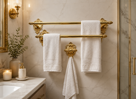 Badaccessoires Luxus Handtuchhalter im Barock-Stil – Messing Gold mit Sternen-Ornamanten 40 cm