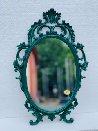 Barock Wandspiegel Antik Grün Oval 43x27 Schminkspiegel Bad-Friseurspiegel C531