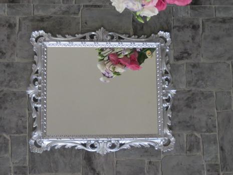 Wandspiegel Silber Ornamente Barockspiegel Friseurspiegel Flurspiegel Mirror 43x37