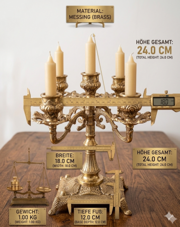 Kerzenständer 5 armig Gold Messing Massiv Mehrarmig Kerzenhalter Messing Kandelaber MADE IN ITALY