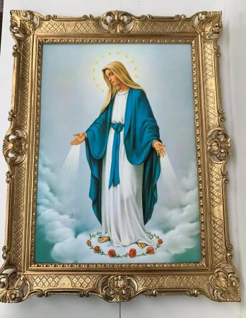 Preview: Gerahmte Gemälde Heilige Mutter Maria Lourdes 90x70cm Madonna Jungfrau Maria Bild Katholische spirituelle Renaissance Bilder ikone