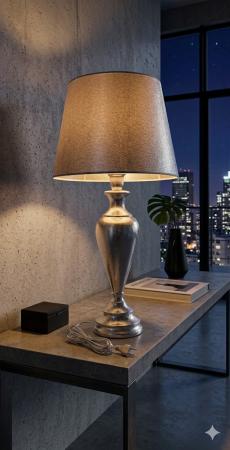 Preview: Tischleuchte lampe Kastanienholz Tischleuchte  Nachttischlampe , Tischlampe 73 cm Silber