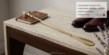 Preview: Luxus Schuhlöffel Schuhanzieher Messing Gold 50 cm edel hochwertig Antik