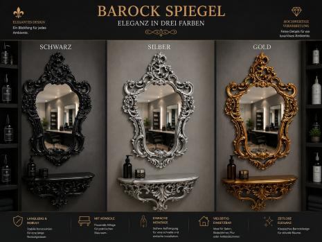Preview: Wandspiegel + Wandkonsole Schwarz Gold