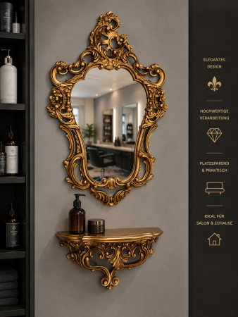 Wandspiegel mit Konsole Gold Barock Spiegelablage 50X76 Antik Wandkonsole .ovaler Italienische Goldener Spiegel