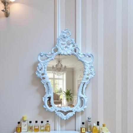 Preview: Elegantes Wandkonsolen-Set mit Spiegel – Klassischer Barock-Stil in Weiß – Hochwertiges Spiegelset