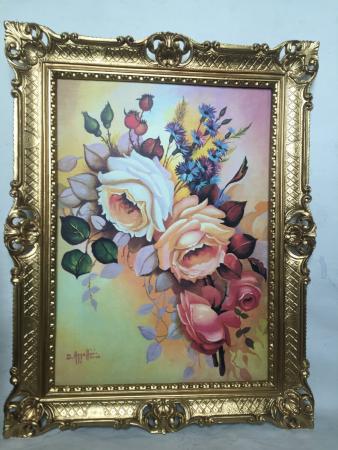 Preview: Gerahmte Gemälde BLUMEN Rosen Bild 90X70 Bilderrahmen Bild mit Rahmen Rosenbilder Blumenbild von D. Azzellini