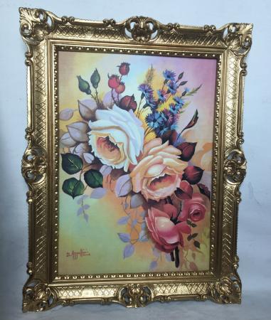 Preview: Gerahmte Gemälde BLUMEN Rosen Bild 90X70 Bilderrahmen Bild mit Rahmen Rosenbilder Blumenbild von D. Azzellini