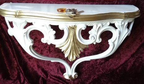 Preview: Wandkonsole Barock Hängekonsole Spiegelkonsole Antik Elfenbein Gold Telefontisch Höhe:46 cm/Breite :57 cm / Tiefe: 18 cm Wanddeko CP60IG