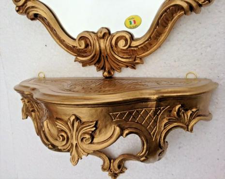 Wandkonsole Gold in Barockstill Wandregale Spiegelkonsole Ablage 30 x 16 Gold Blumenständer Ablage MADE IN ITALY