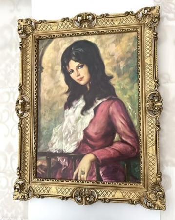 Gerahmte Gemälde Die Dame in Rot Barock Bild Frauenbild 90x70 Kunstdruck Bild Rahmen Wandbild Wanddeko