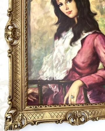 Gerahmte Gemälde Die Dame in Rot Barock Bild Frauenbild 90x70 Kunstdruck Bild Rahmen Wandbild Wanddeko