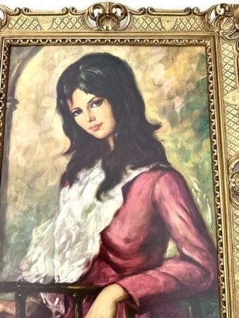 Gerahmte Gemälde Die Dame in Rot Barock Bild Frauenbild 90x70 Kunstdruck Bild Rahmen Wandbild Wanddeko