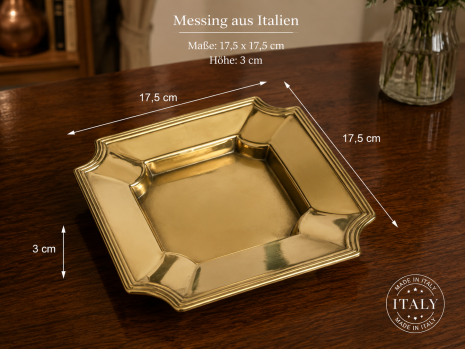 Massiver Messing Aschenbecher Schale 17,5x17,5 cm – Made in Italy – Vintage Stil – 430 Gr.