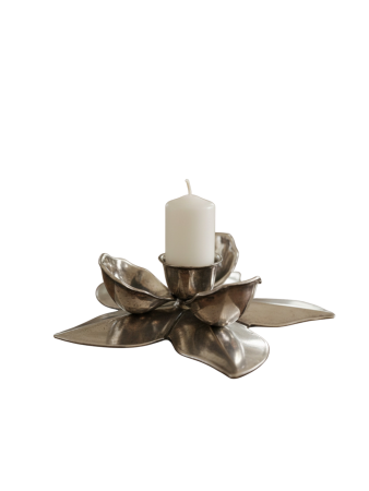 Stabkerzenhalter Magnolie / Lotus | Edles Silber-Finish (140g) Exklusiver Kerzenleuchter in Blütenform 15 cm