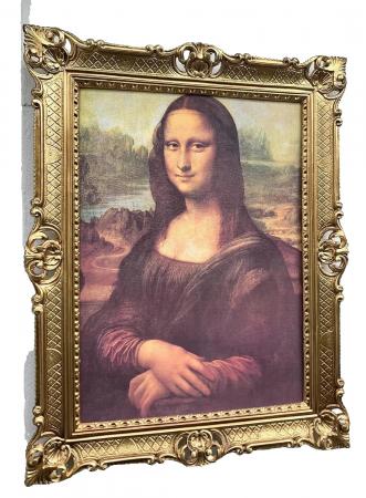 Preview: berühmteste Lächeln der Welt Mona Lisa von Leonardo Da Vinci barock 90x70 Bild mit Rahmen Gold Antik Gerahmte Gemälde berühmte bilder Kunstepoche