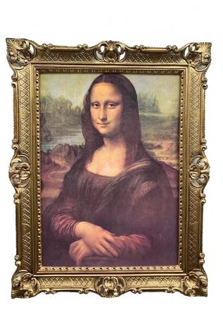 berühmteste Lächeln der Welt Mona Lisa von Leonardo Da Vinci barock 90x70 Bild mit Rahmen Gold Antik Gerahmte Gemälde berühmte bilder Kunstepoche