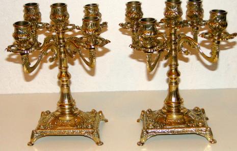Kaminuhr Messing +2 Kerzenständer 5 flammig Tischuhr Gold Antik Kaminset