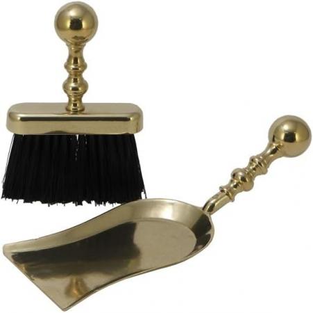 Exklusives Kamin- & Schreibtisch-Kehrset aus massivem Messing | Elegante Schaufel & Bürste im Antik-Stil Kehrset aus poliertem Messing | Luxus Handfeger & Kehrschaufel-Garnitur