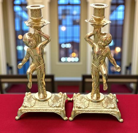 2 x Kerzenleuchter Messing Kerzenständer Gold Kerzenhalter 28 cm Tischdeko
