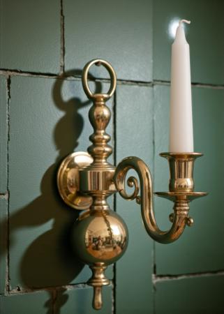 2 x Wandkerzenhalter Gold Messing Massiv Wandkerzenständer einmarmig Barock 82271